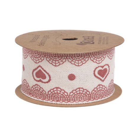 Wstążka dekoracyjna Canea 38mm x 5m, Serca i kropki czerwone